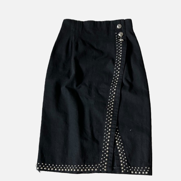 Apache Dresses & Skirts - Vintage Apache Studded Black Cotton Wrap Style Skirt Size L USA Made